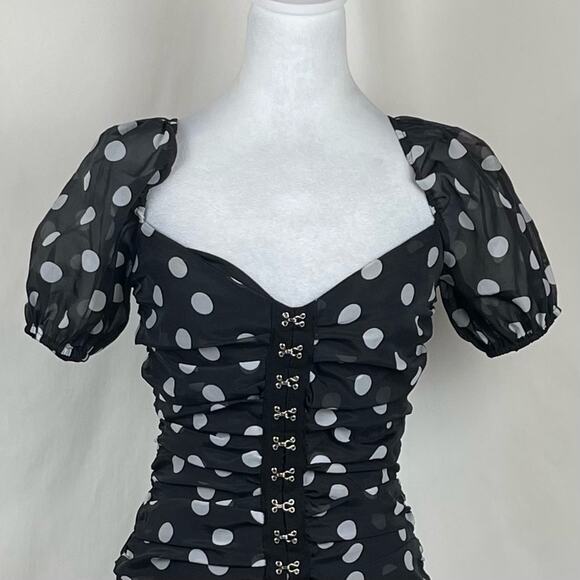 Urban Outfitters Sheer Black W White Polka Dots BodyCon Mini Dress NWOT Size SP - Picture 3 of 13